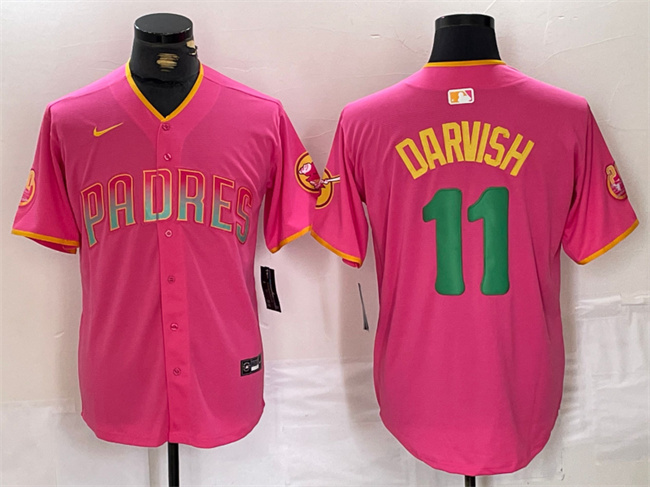 Men's San Diego Padres #11 Yu Darvish Pink Cool Base Stitched Baseball Jersey